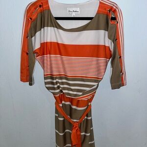 Olivia Matthews Orange and Brown Long Sleeve Dress